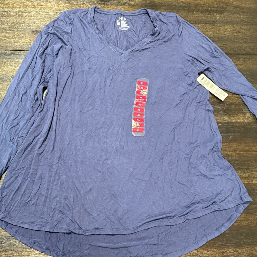 HUE Deep Purple V-Neck Long Sleeve Shirt